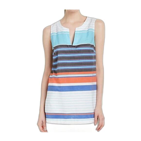 Tommy Bahama Aqua Blue Seaside Stripe Sleeveless Tunic Top Sz L EUC (40" Chest) - Picture 1 of 10